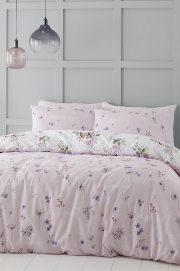 Catherine Lansfield Pink Songbird Reversible Duvet Cover and Pillowcase Set