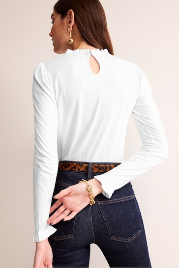 Boden White Supersoft Frill Detail Top