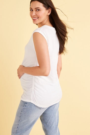 White Maternity Ruched Side T-Shirt