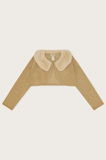 Monsoon Gold Supersoft Faux Fur Collar Cardigan