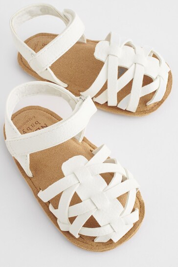 White Baby Ankle Strap Fisherman Sandals (0-18mths)