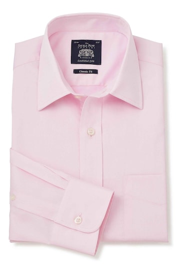 Savile Row Co Pink Fine Twill Classic Fit Double Cuff Shirt