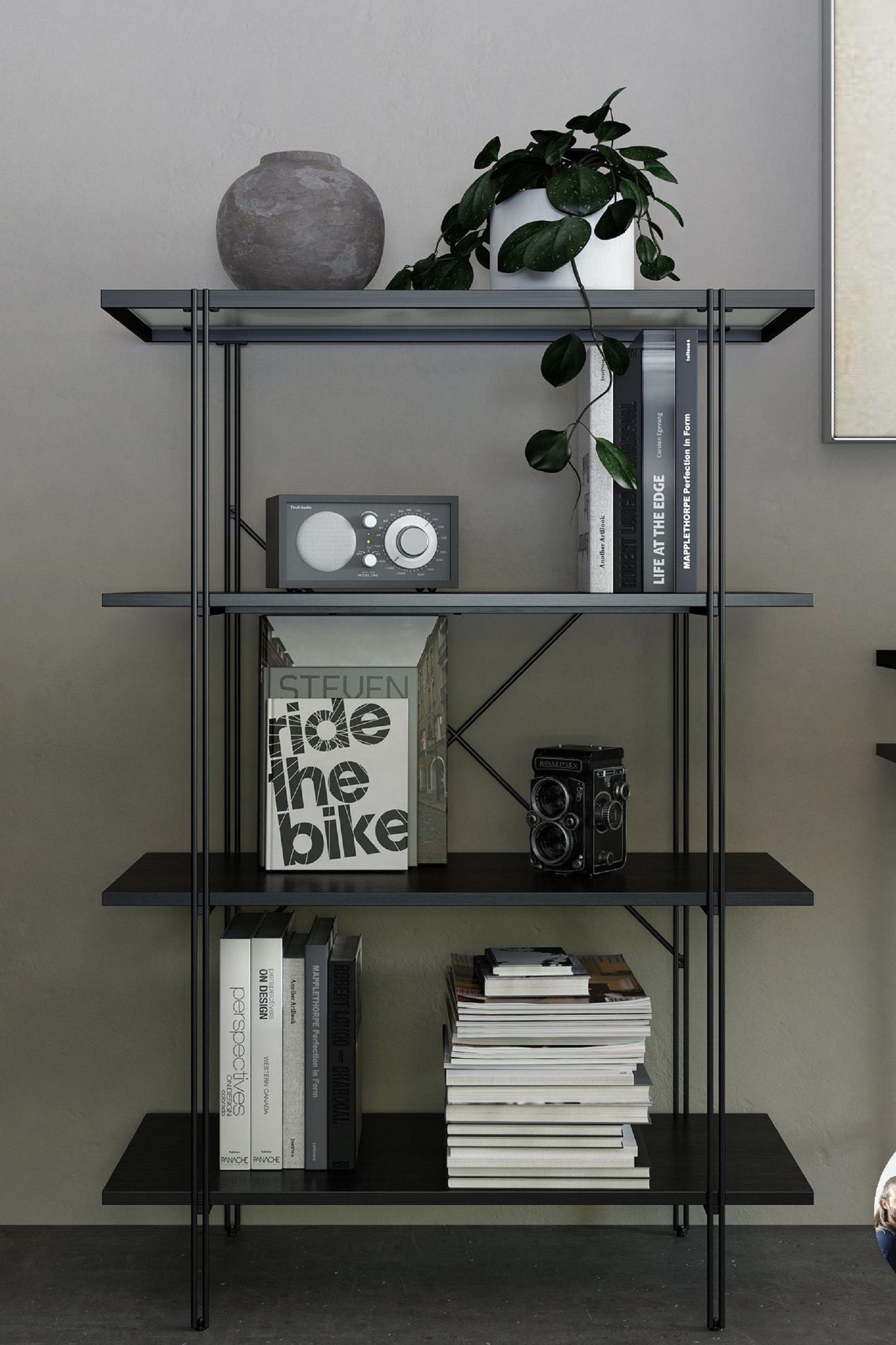 Black and silver shop bookcase