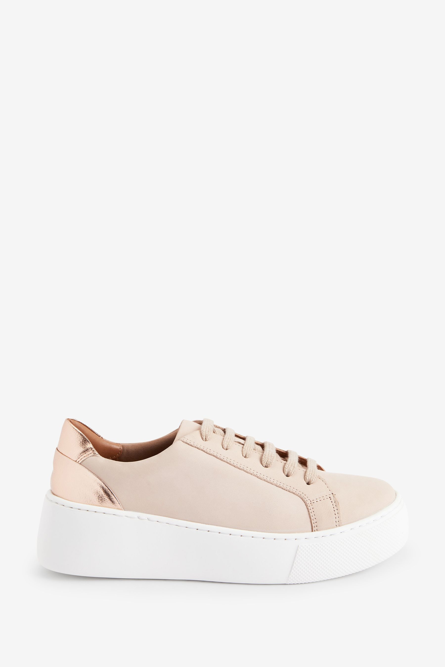Nude Lace Up Signature Forever Comfort Leather Chunky Wedges Platform Trainers