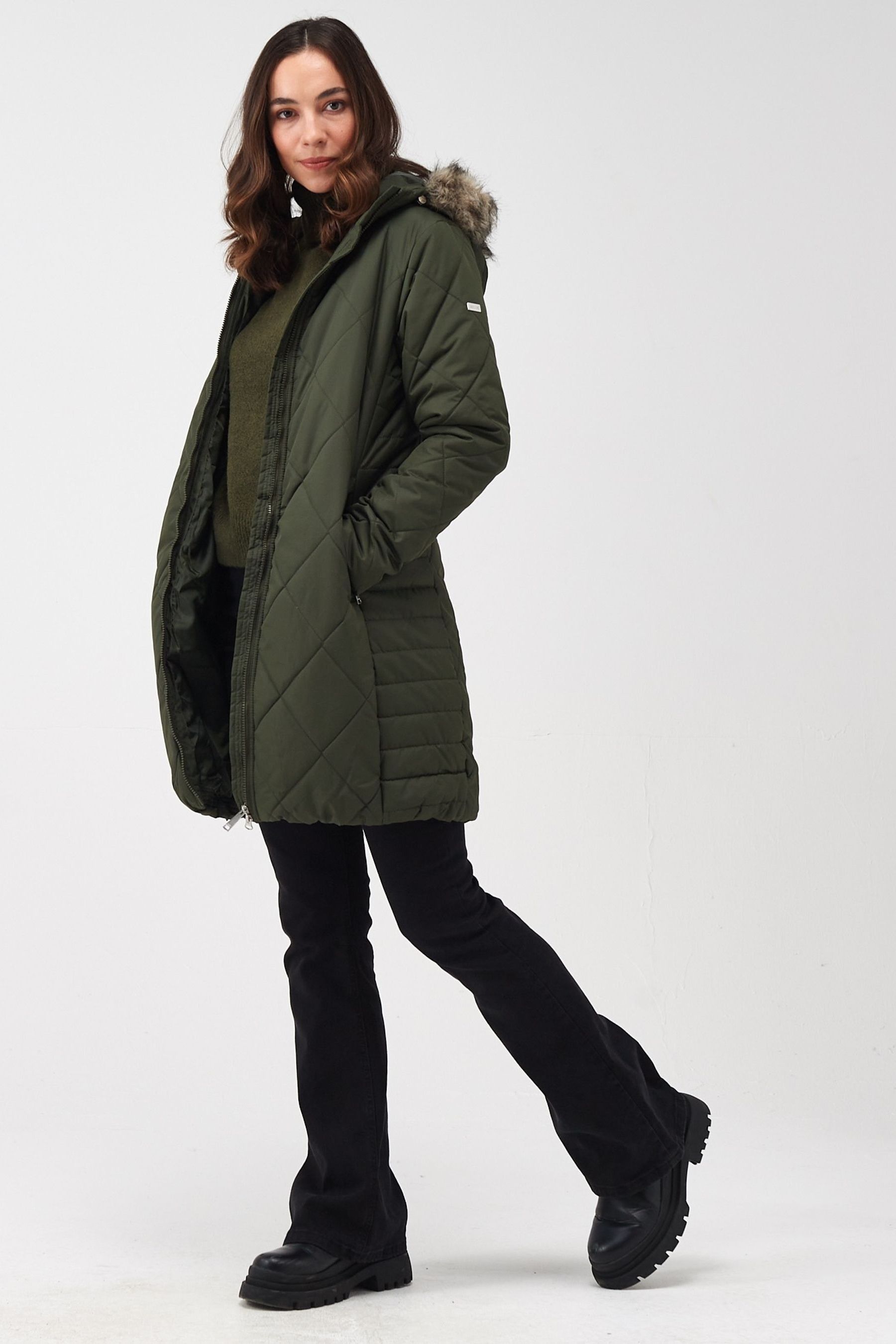 Women's fritha insulated quilted fur shop trimmed hooded parka jacket light vanilla