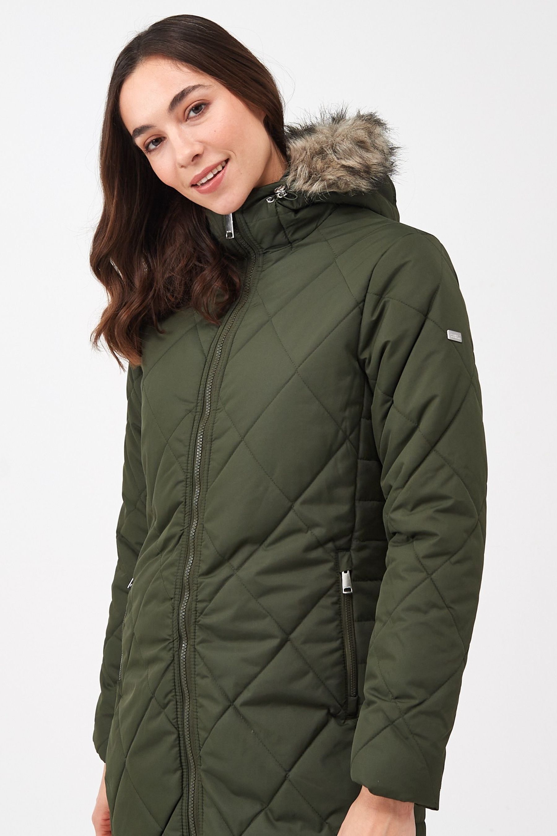 Women's fritha insulated quilted fur online trimmed hooded parka jacket dark khaki