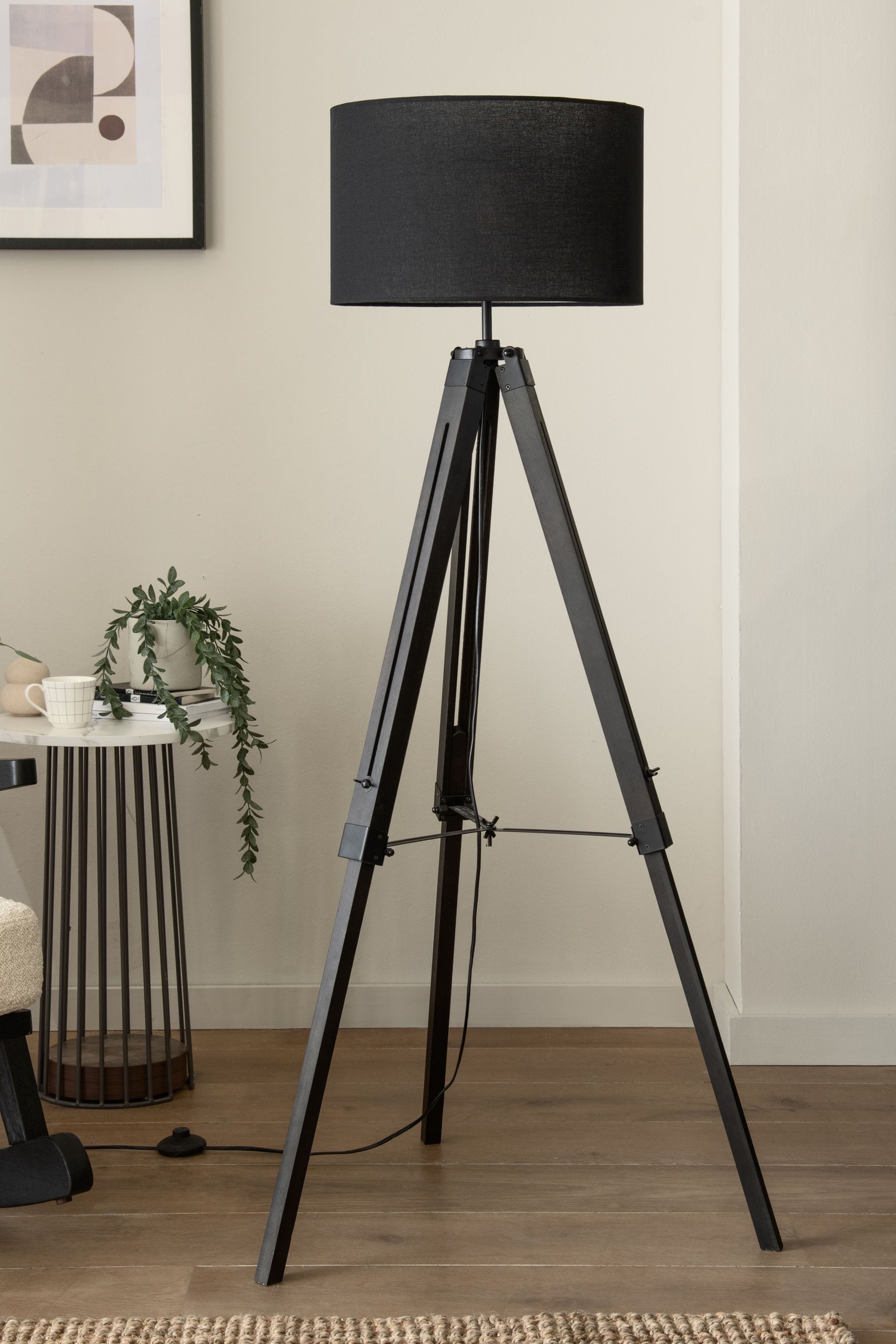 Black Bronx Wood Tripod Floor Lamp