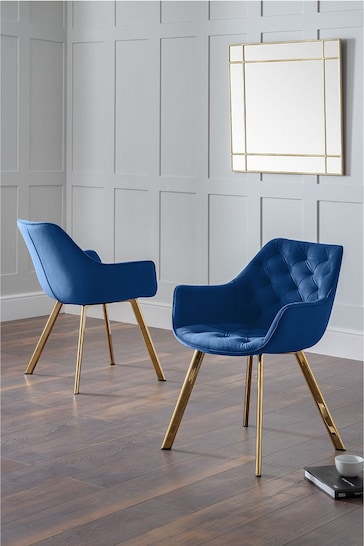 Julian Bowen Set of 2 Blue Lorenzo Velvet Buttoned Dining Chairs