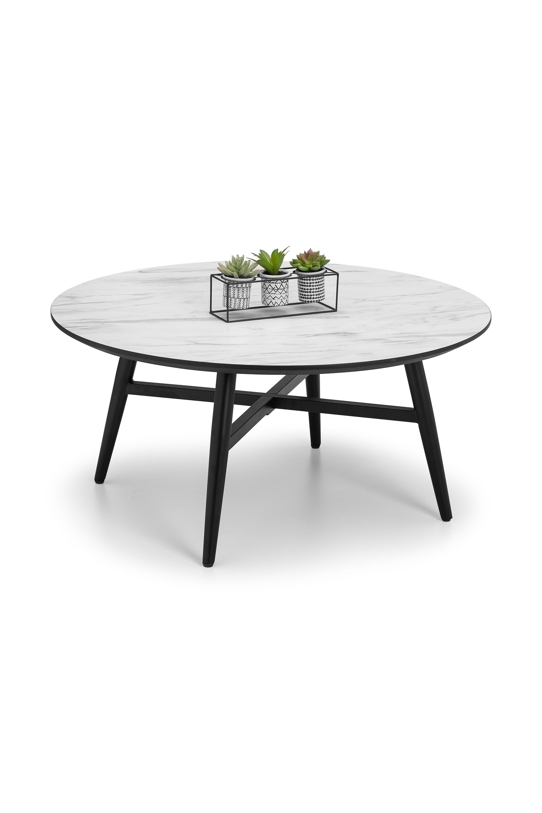 White round coffee shop table black legs