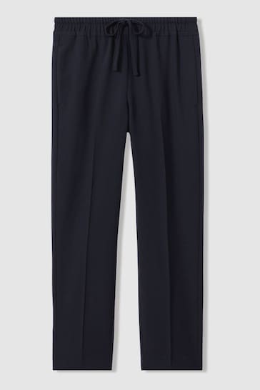 Reiss Navy Hailey Petite Tapered Pull On Trousers