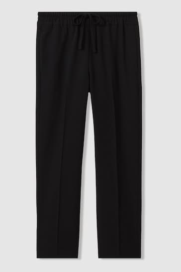 Reiss Black Hailey Tapered Pull On Trousers