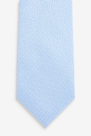 Light Blue Slim Textured Tie And Clip