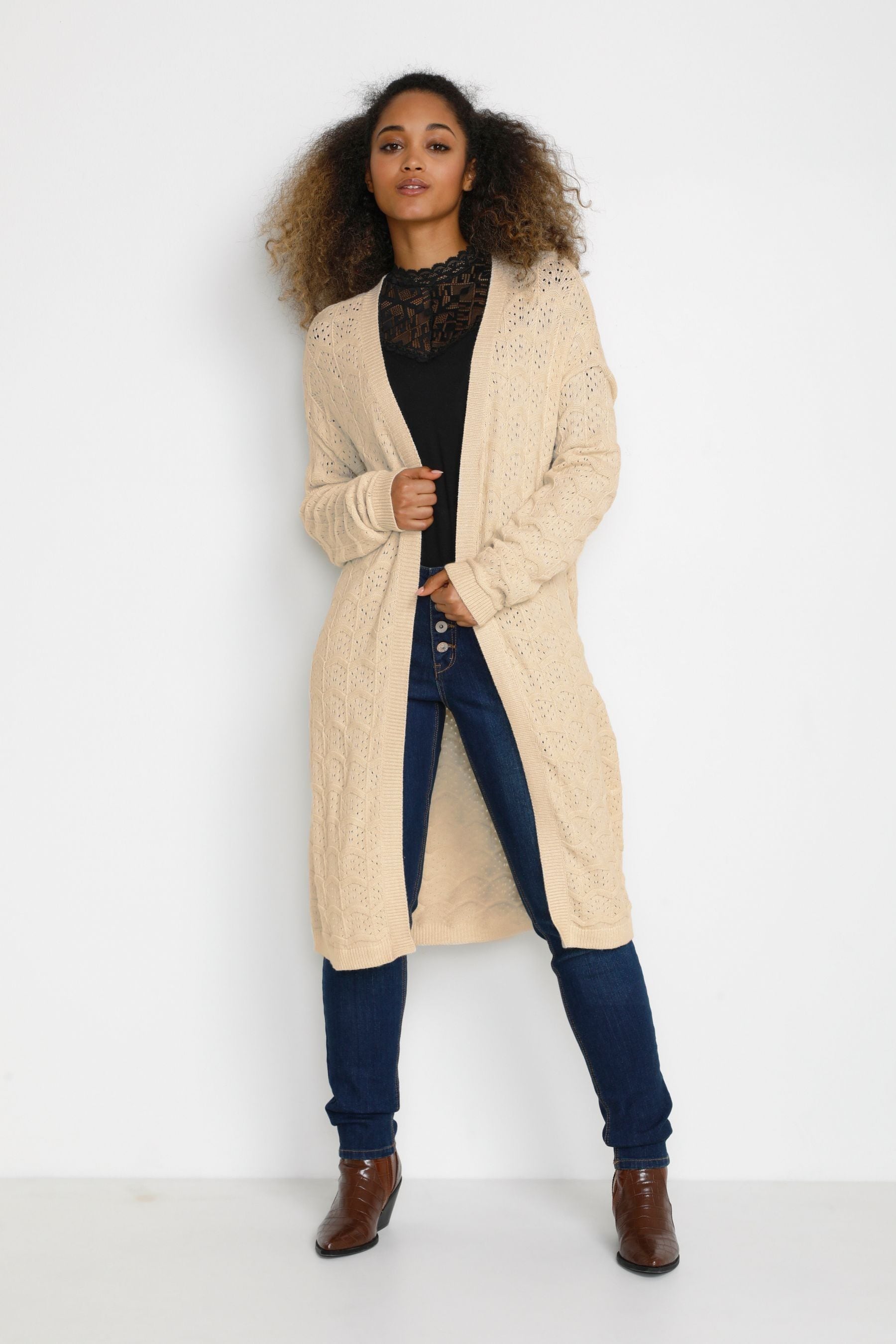 Cream Long Cria Knitted Cardigan
