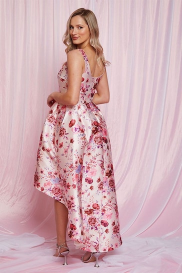 Chi Chi London Pink Cami Floral Dip Hem Dress
