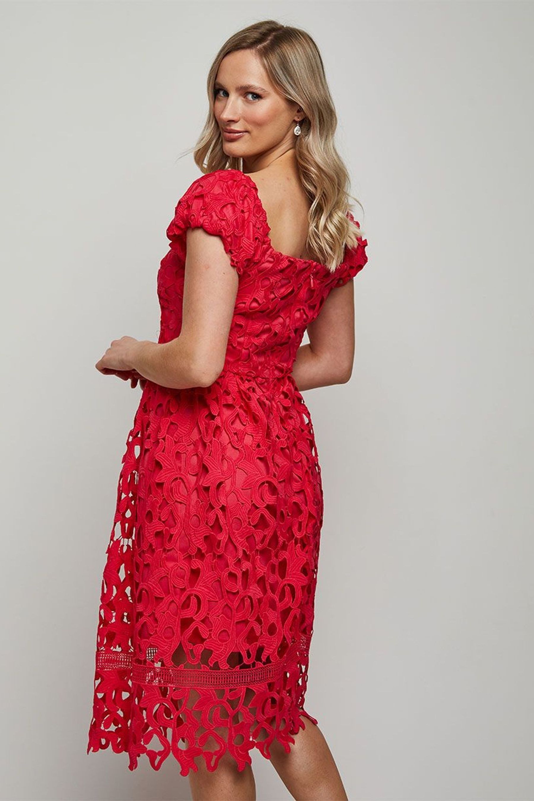 Chi chi london pink lace flare dress online
