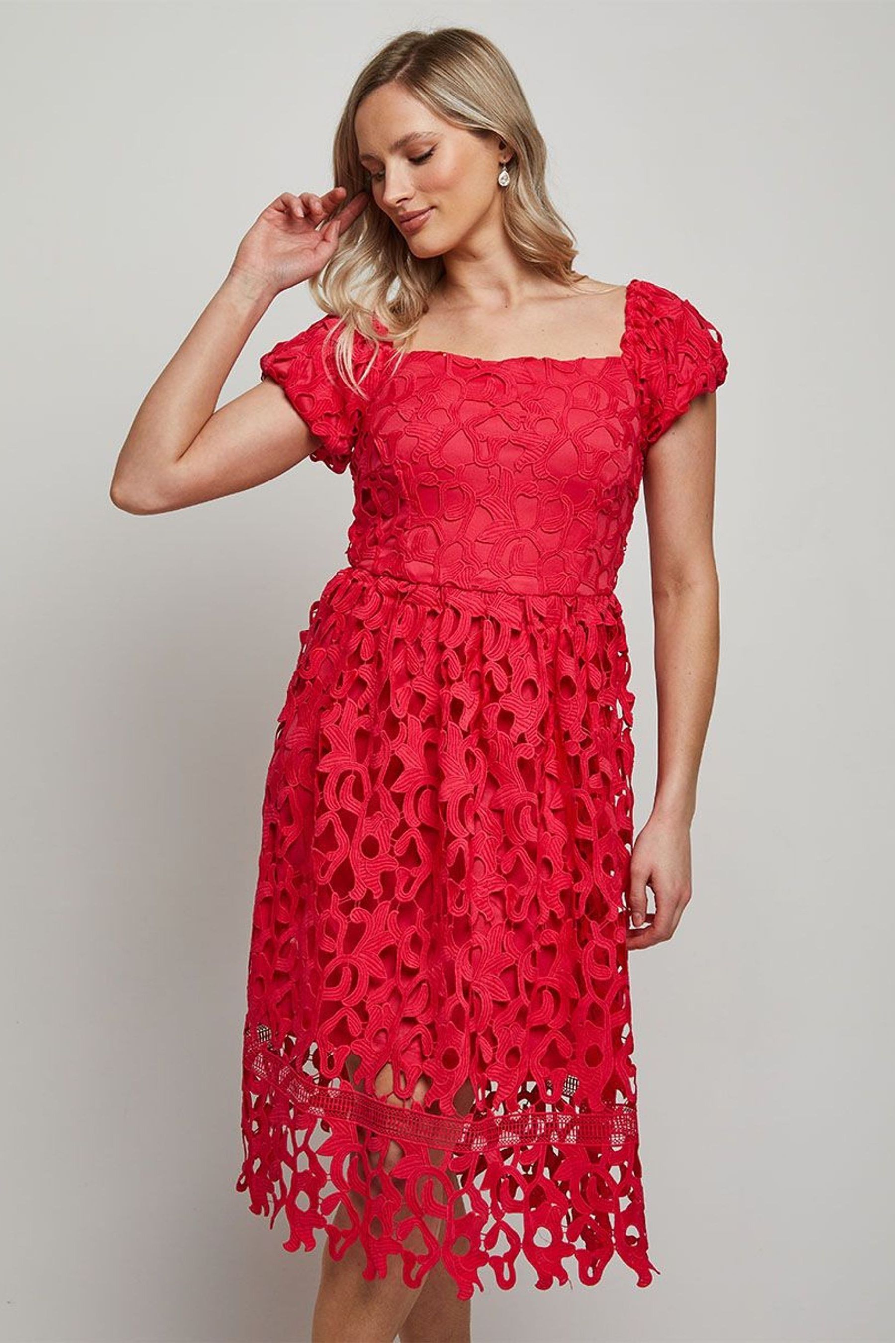Chi chi london pink lace mesh flare on sale dress