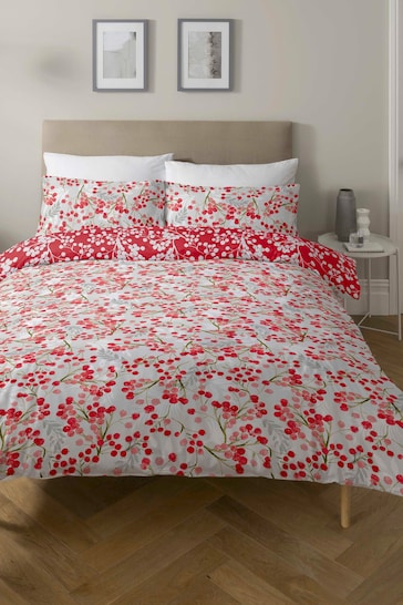 Copenhagen Home Red Christmas Winter Berries Duvet Cover and Pillowcase Set