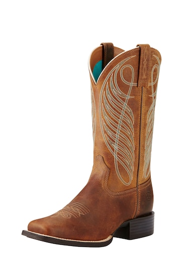 Ariat Brown Round Up Wide Square Toe Western Boots