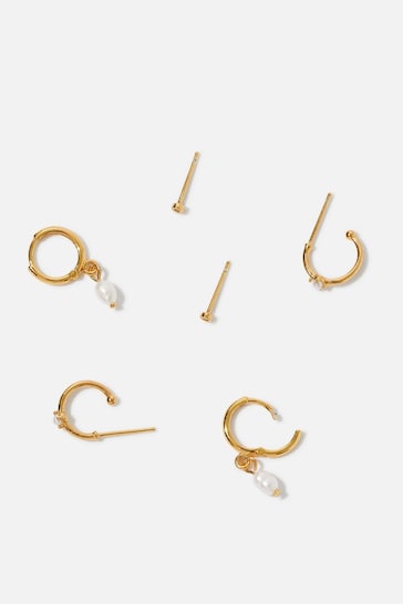 Z by Accessorize Cream Gold-Plated Pearl Earring Set