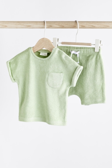 Mint Green 2 Piece Baby Towelling T-Shirt And Shorts Set (0mths-2yrs)
