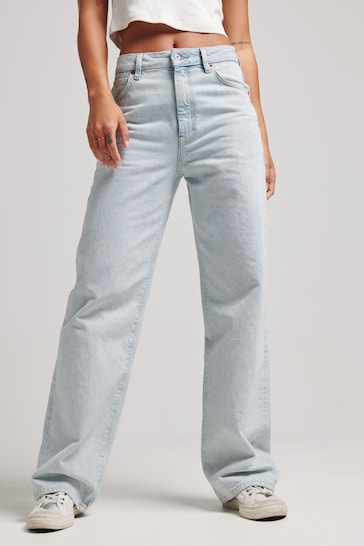 Superdry Blue Organic Cotton Vintage Wide Leg Jeans