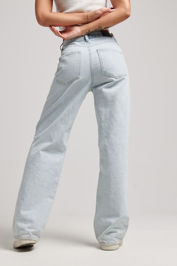 Superdry Blue Organic Cotton Vintage Wide Leg Jeans