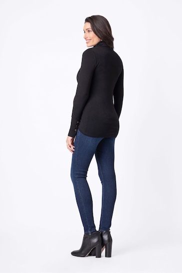 Seraphine Maternity Roll Neck Black Jumper With Button Detail