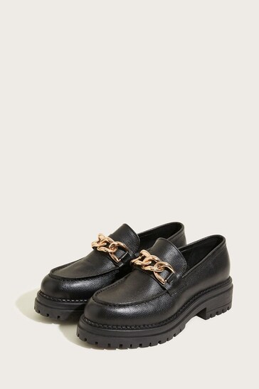Monsoon Black Chain Detail Leather Stomper Loafers