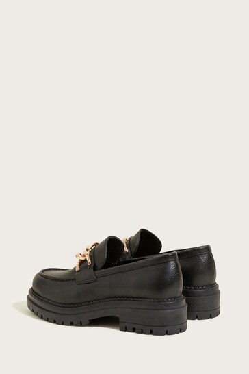 Monsoon Black Chain Detail Leather Stomper Loafers