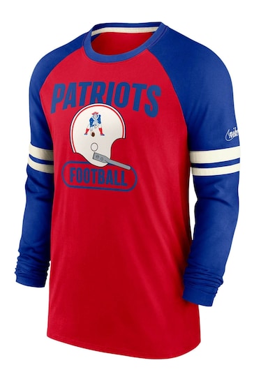 Nike Red NFL Fanatics New England Patriots Dri-FIT Cotton Long Sleeve Raglan T-Shirt
