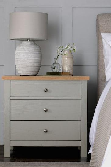 Dove Grey Malvern Paint Effect 3 Drawer Wide Bedside Table