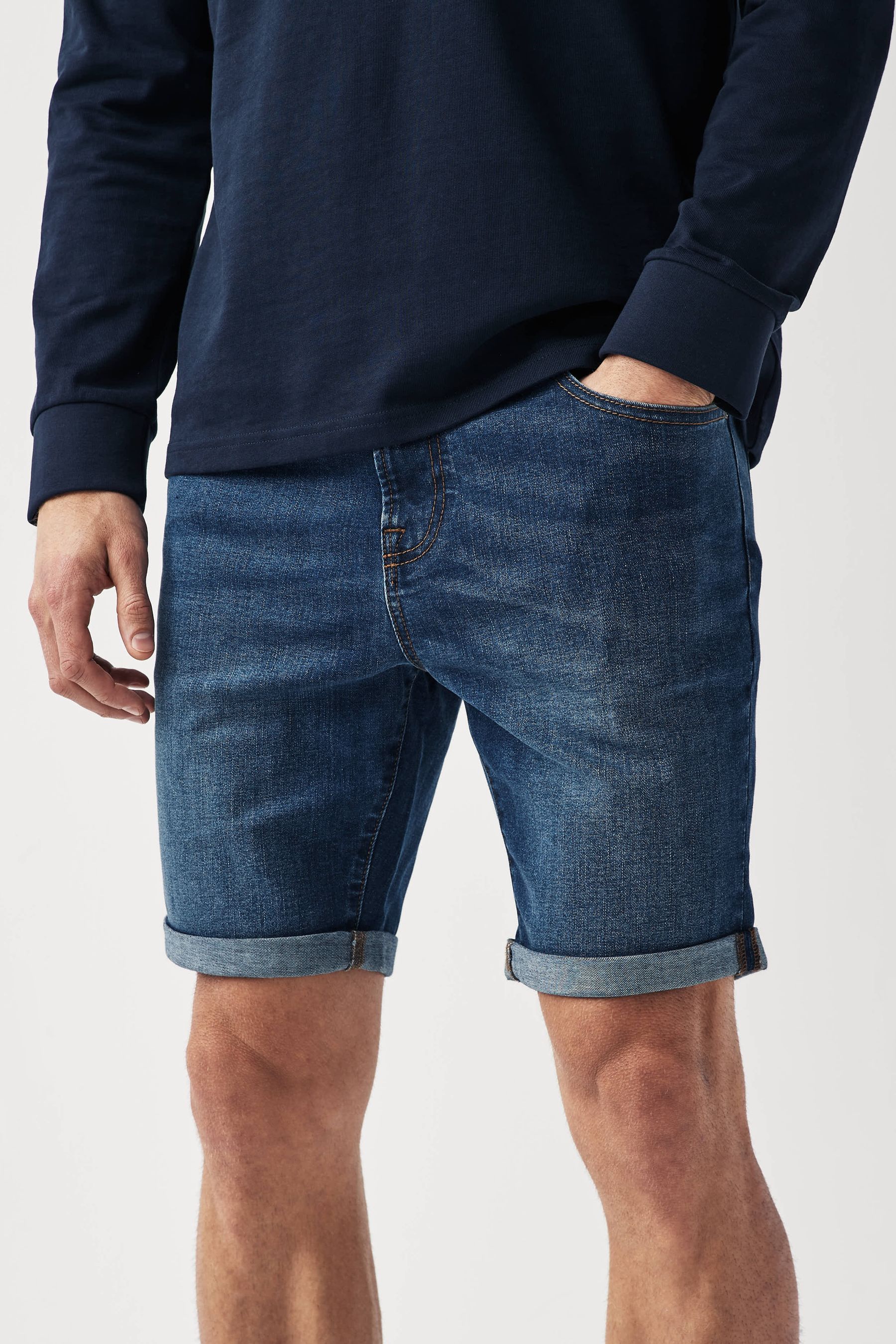 Mens stretch hot sale denim shorts
