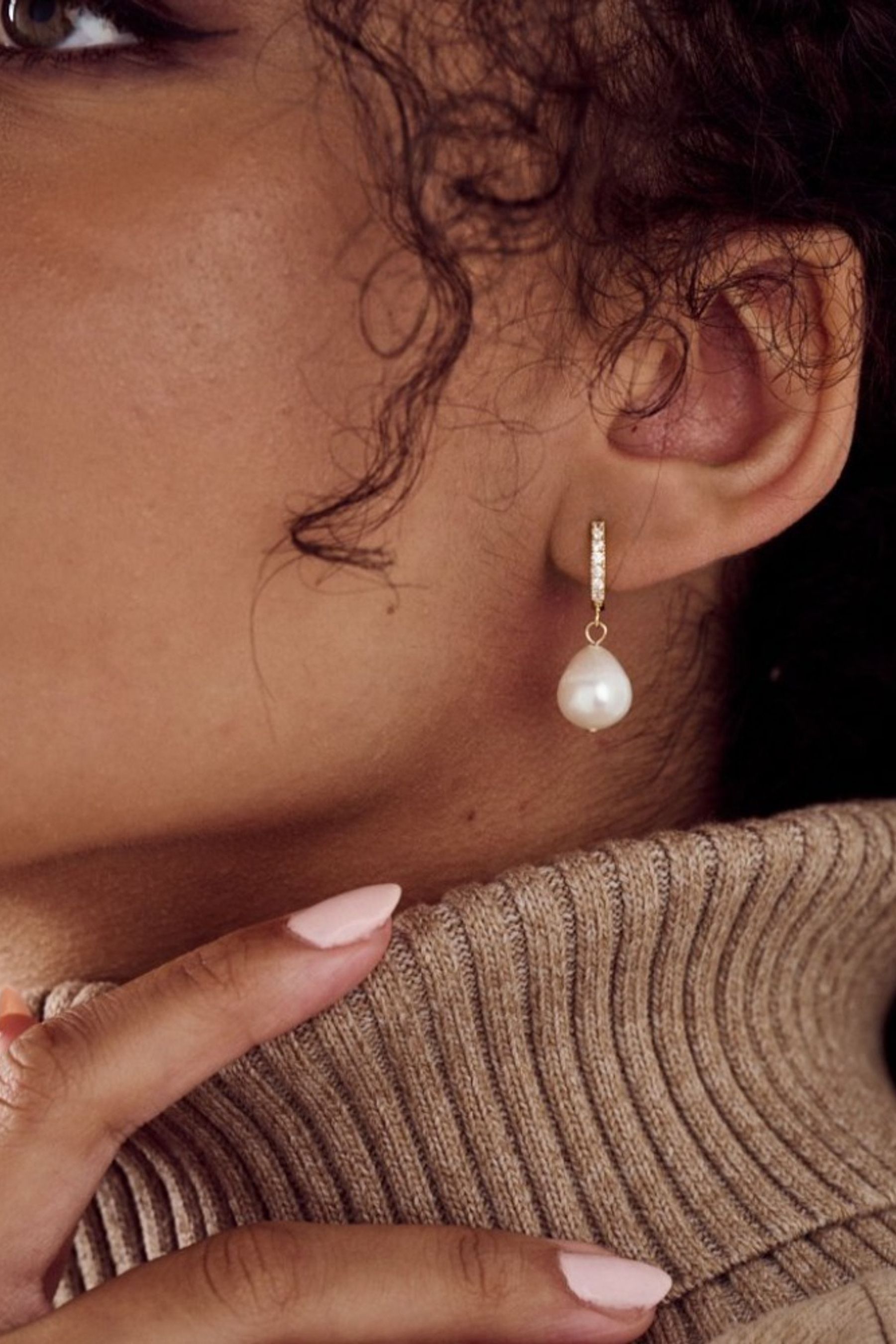 Buy Orelia London 18K Gold Pearl Drop Pave Huggie Hoop Earrings