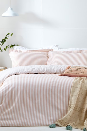 The Linen Yard Pink Hebden Striped Duvet Cover and Pillowcase Set