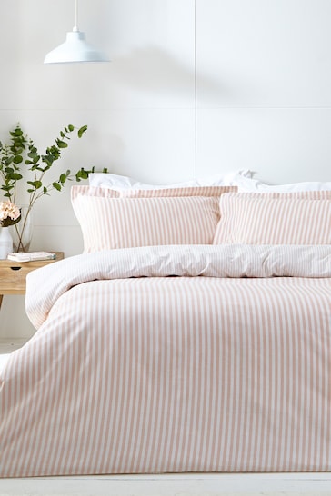 The Linen Yard Pink Hebden Striped Duvet Cover and Pillowcase Set