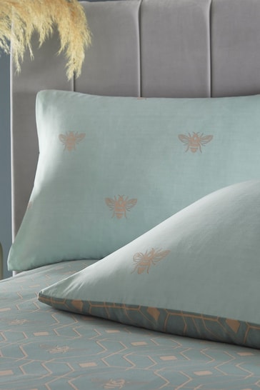 furn. Green Bee Deco Geometric Reversible Duvet Cover and Pillowcase Set