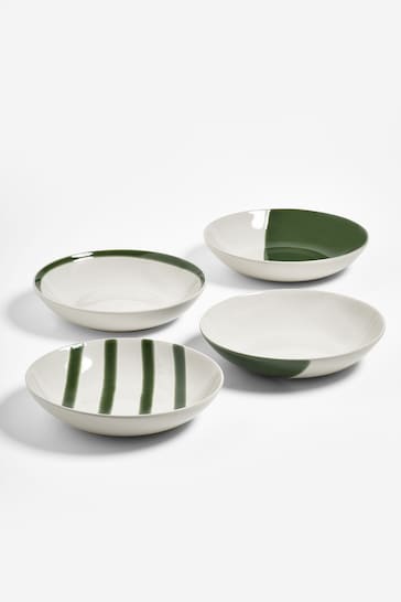 Jasper Conran London Green Abstract Set of 4 Pasta Bowls