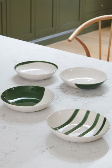 Jasper Conran London Green Abstract Set of 4 Pasta Bowls