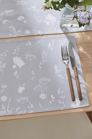 Catherine Lansfield 4 Pack Grey Meadowsweet Floral Wipeable Placemats
