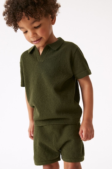 Green Knitted Bouclé T-Shirt And Shorts Set (3mths-7yrs)