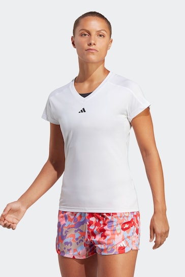 adidas White Aeroready Train Essentials Minimal Branding V-Neck T-Shirt