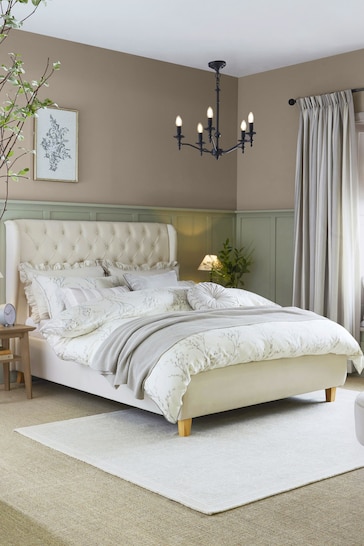 Laura Ashley Annaly Velvet Oyster Chatsworth Ottoman Storage Bed Upholstered