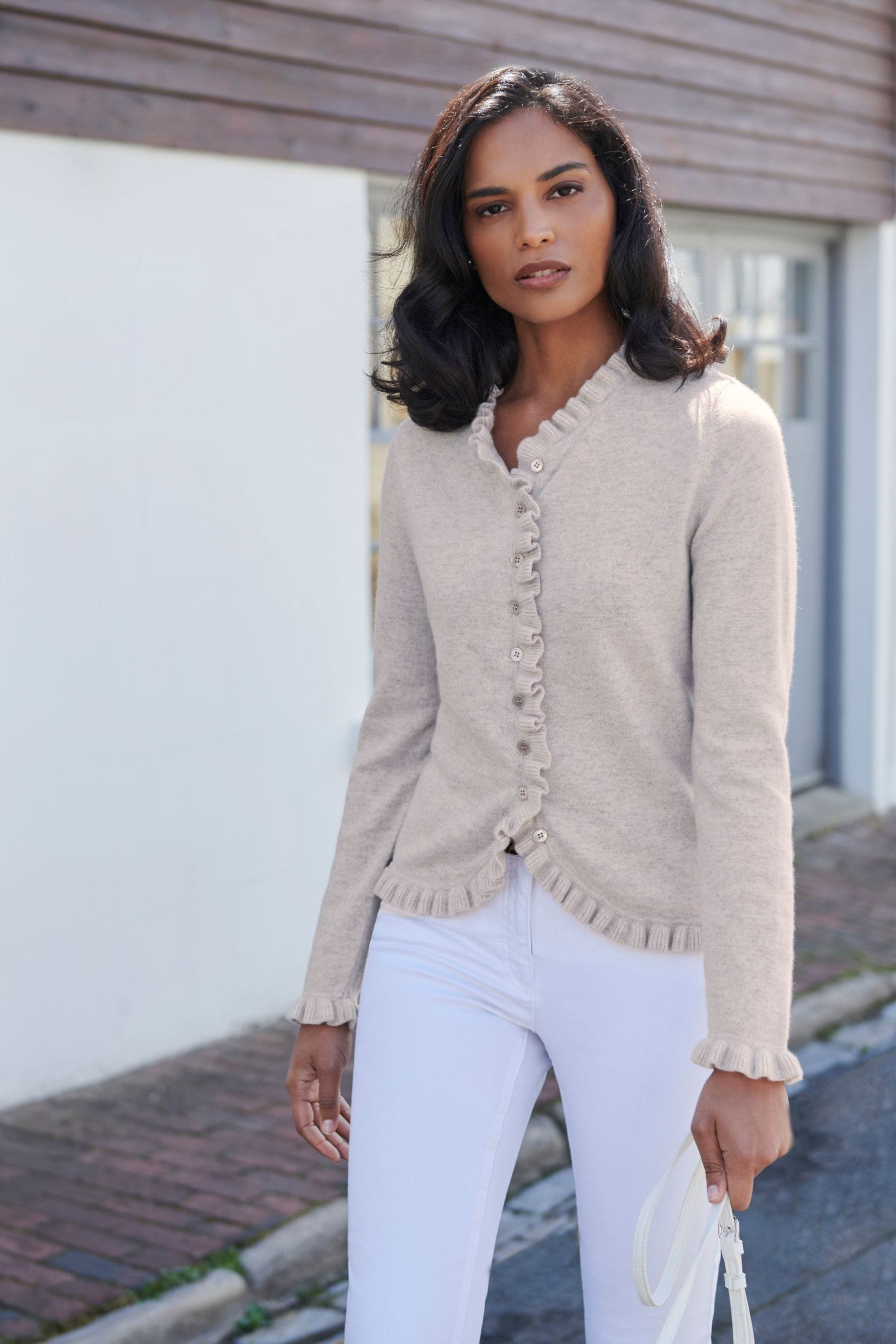 Pure collection deals ruffle edge cardigan