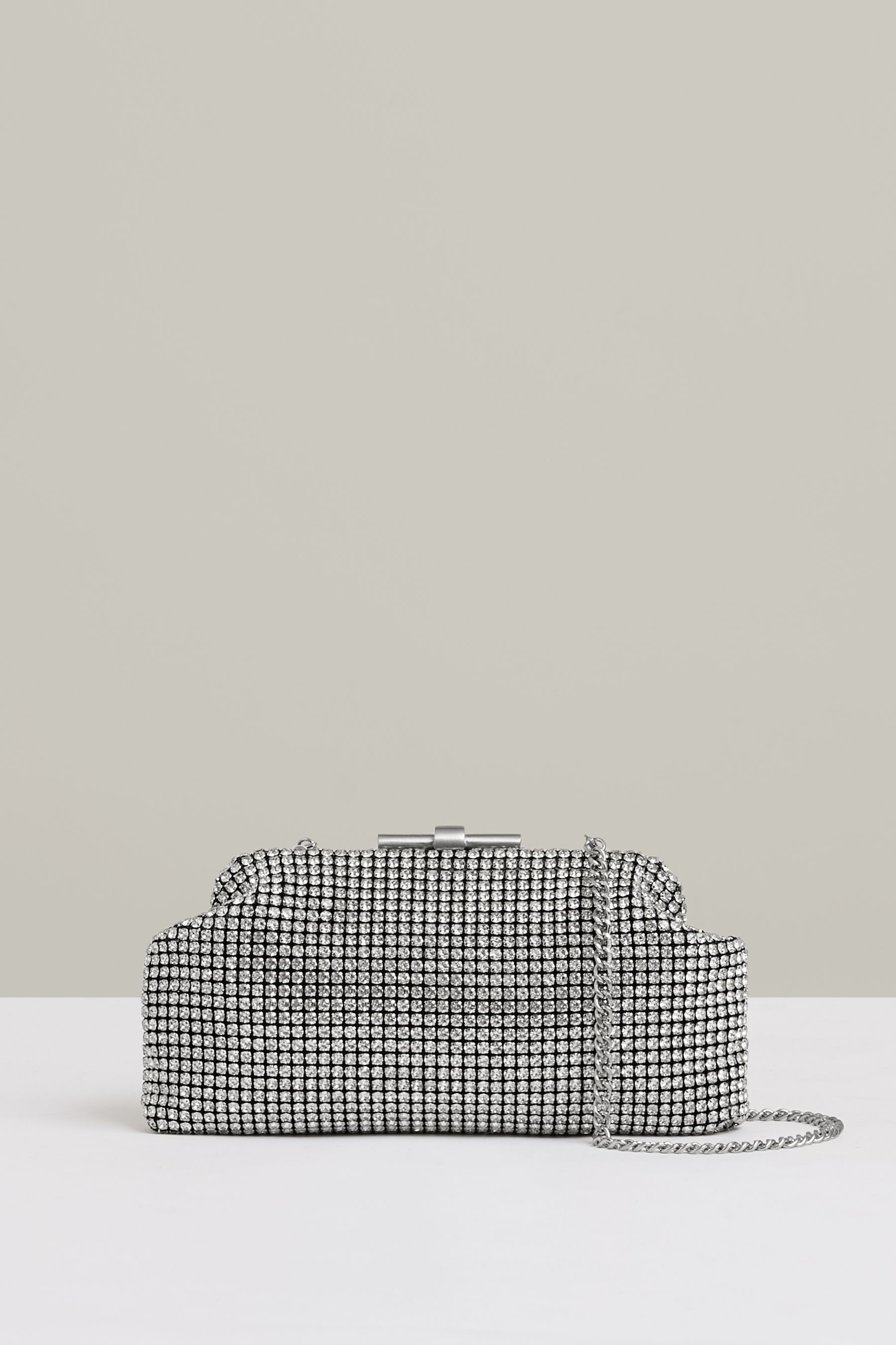 Reiss Silver Adaline Embellished Clutch Bag