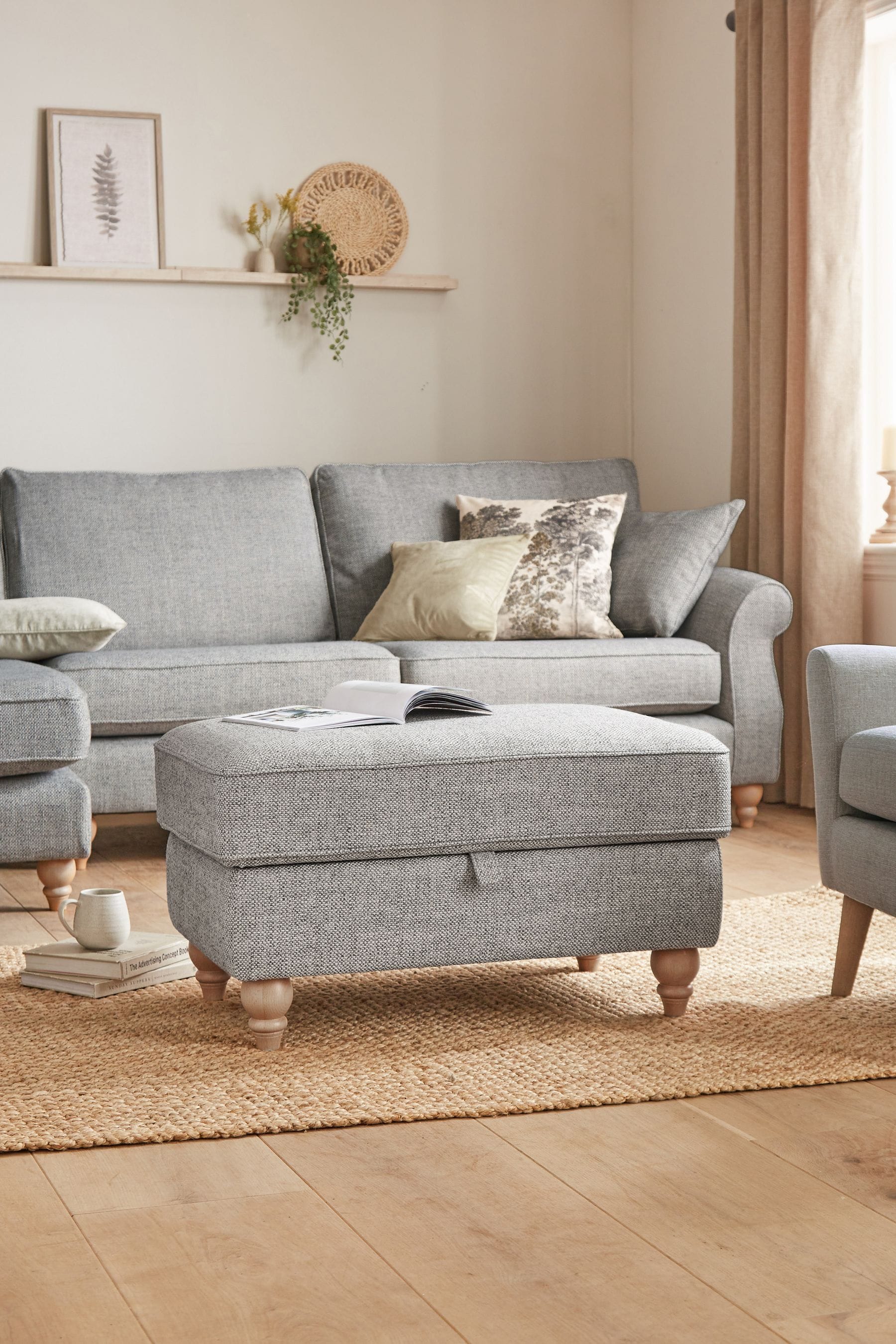 Chunky Weave Dove Grey Ashford Sofa Chaise Storage Footstool