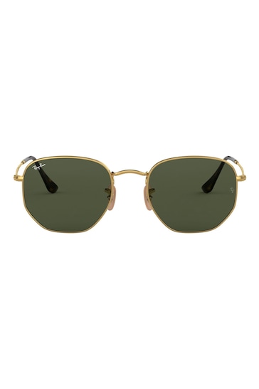 Ray-Ban Gold & Green Lens Hexagonal Sunglasses