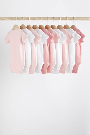 Pink/White 10 Pack Short Sleeve Baby Bodysuits
