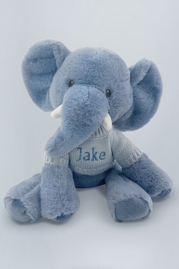 Babyblooms Blue Personalised Elephant Soft Toy with Stripe Pyjamas
