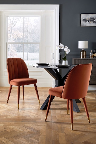 Set of 2 Soft Velvet Rust Brown Harper Upholstered Leg Dining Chairs