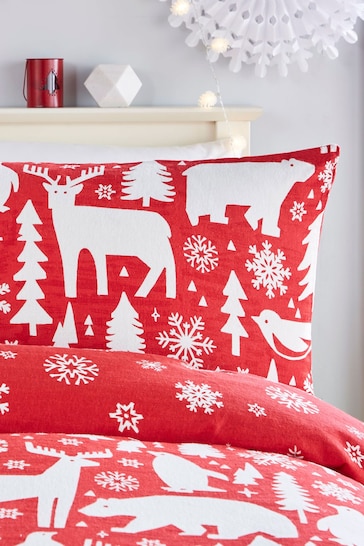 Fusion Red Christmas Arctic Animals Duvet Cover and Pillowcase Set